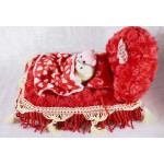 Beautiful Red Royal Plush Bed with Love Couple Teddy Bears